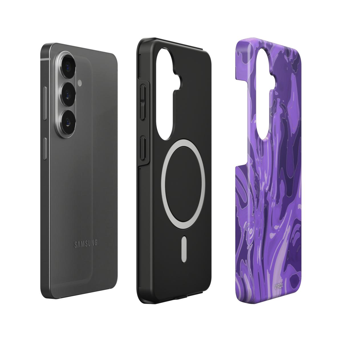 VYROX AMETHYST Violet Drift magnetic tough case, case and phone side by side