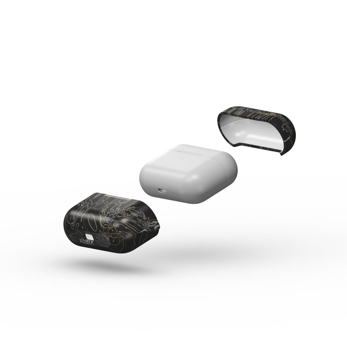 VYROX OBSIDIAN Gold Vein AirPods case, lid and body view