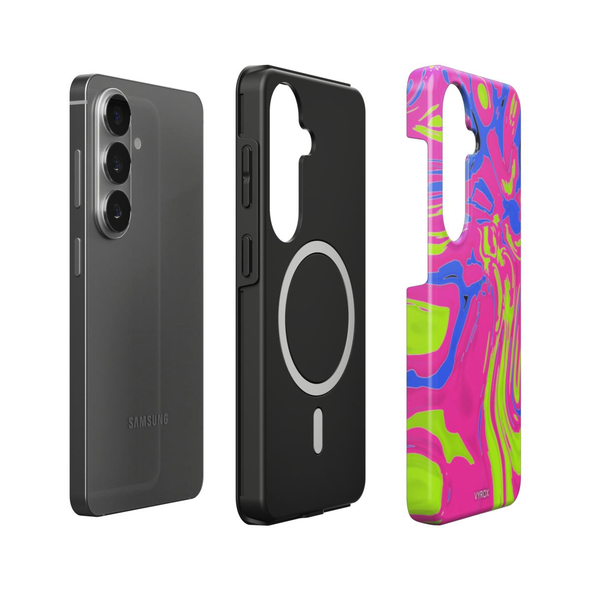 VYROX NEON Acid Rush magnetic tough case, case and phone side by side