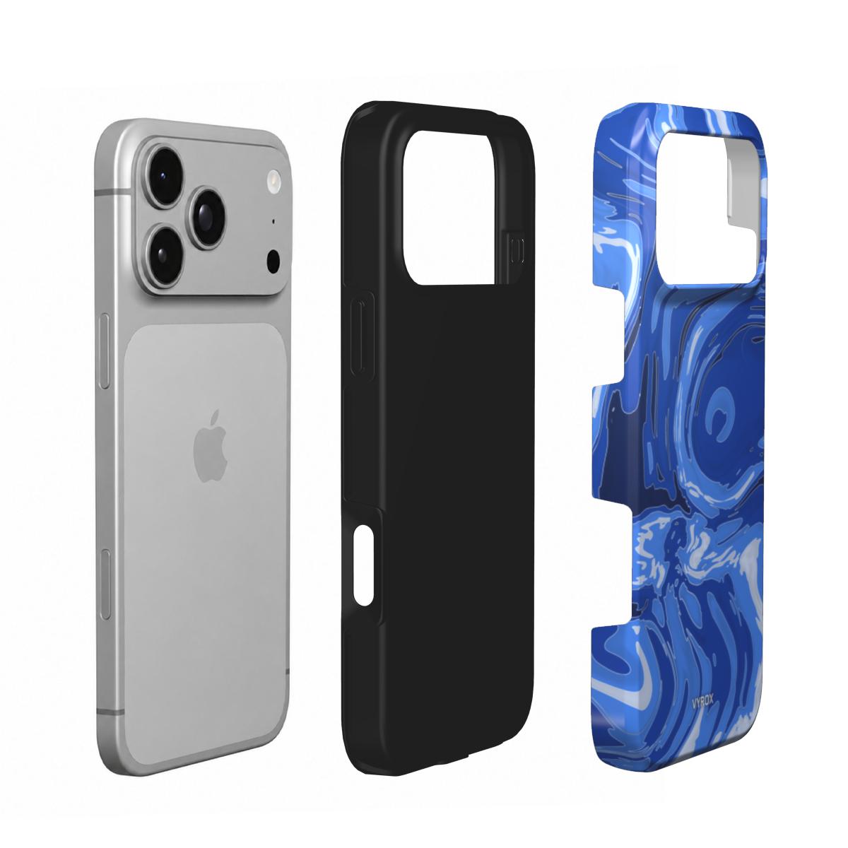 VYROX SAPPHIRE Deep Current tough phone case, case and phone side by side
