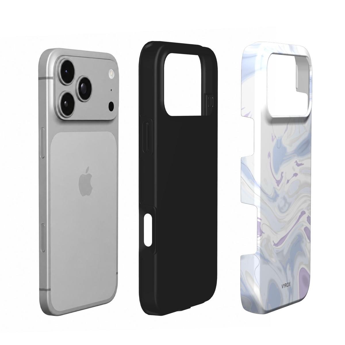 VYROX PEARL Moon Milk tough phone case, case and phone side by side