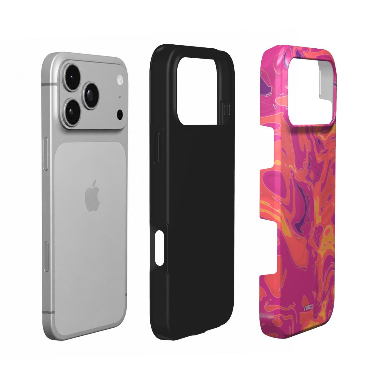 VYROX SUNSET Golden Hour tough phone case, case and phone side by side