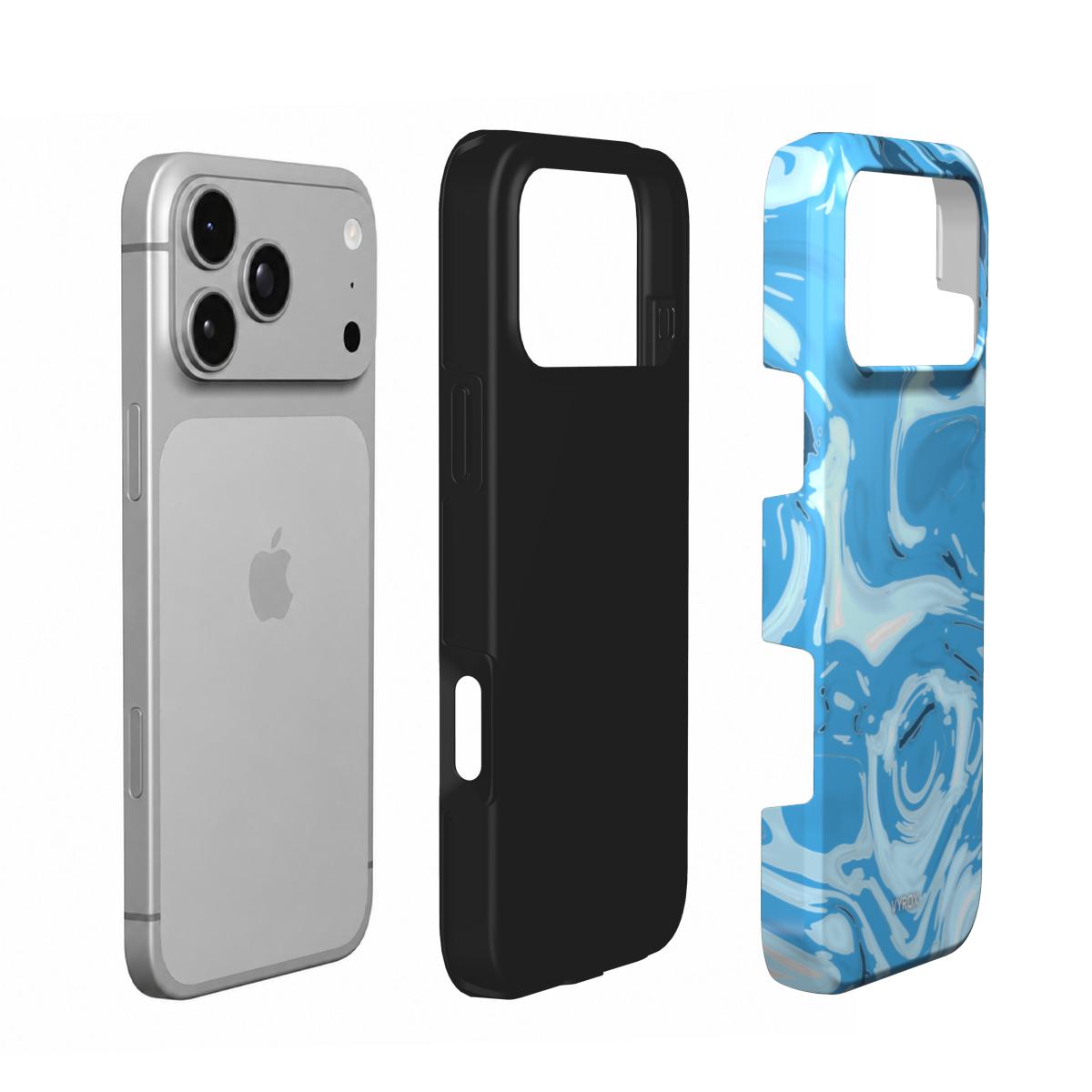 VYROX GLACIER Ice Flow tough phone case, case and phone side by side