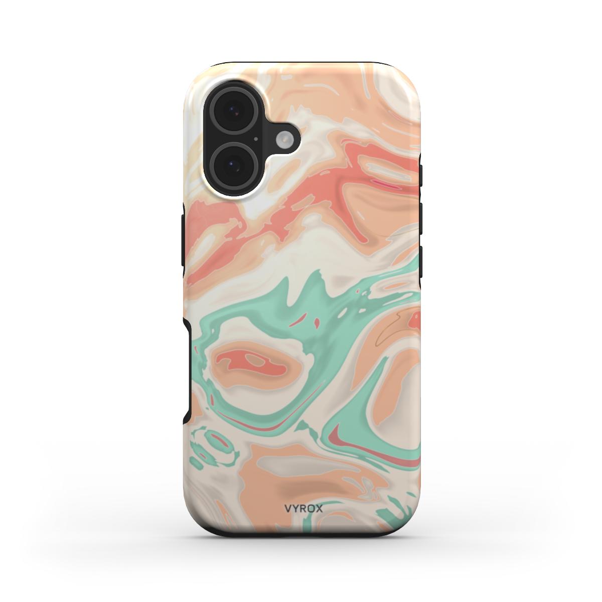 VYROX SORBET Peach Swirl MagSafe tough case on iPhone 17e