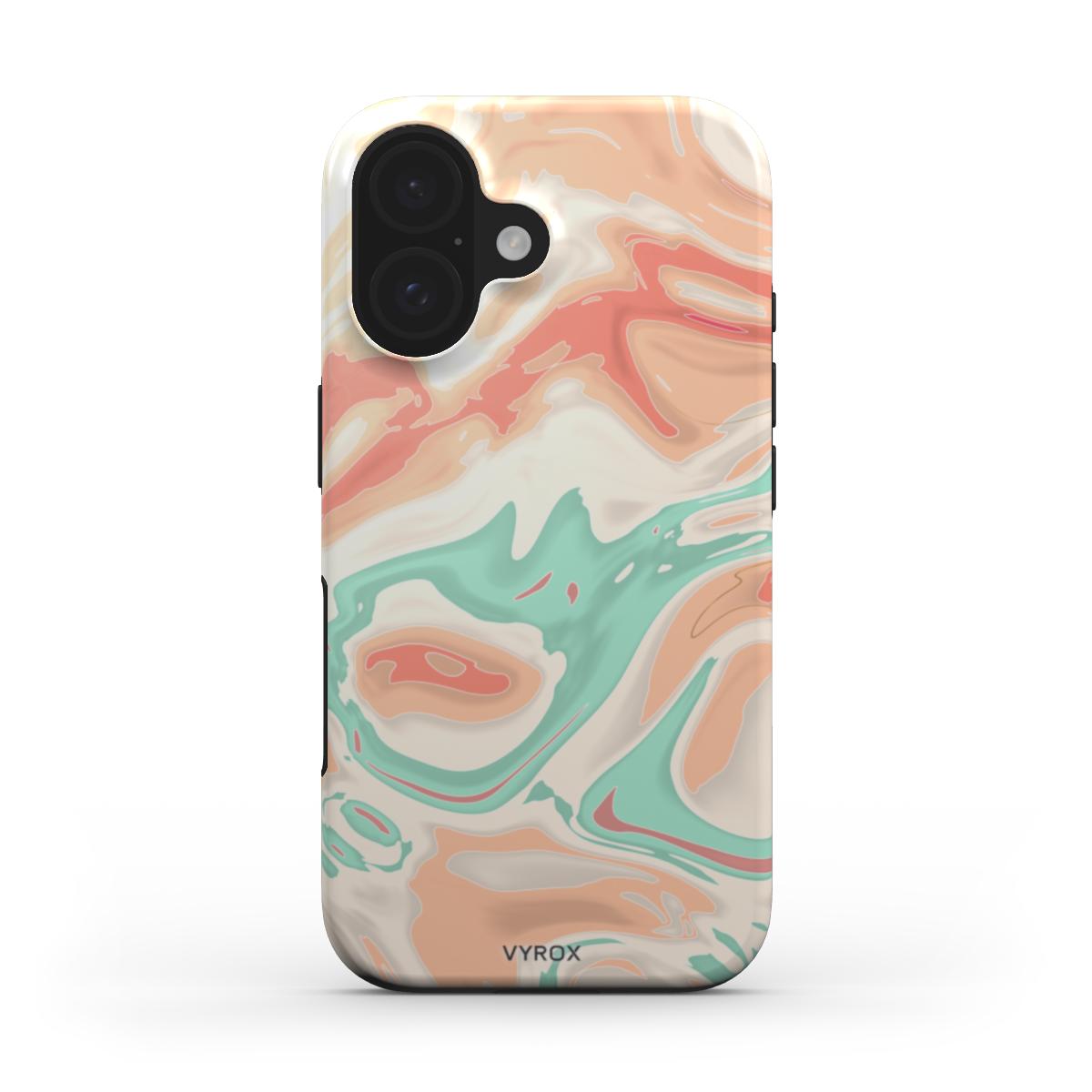 VYROX SORBET Peach Swirl MagSafe tough case on iPhone 16e