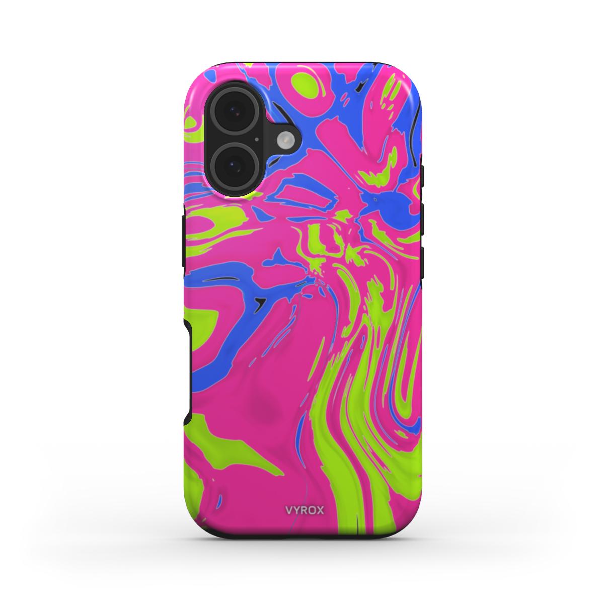 VYROX NEON Acid Rush MagSafe tough case on iPhone 17e