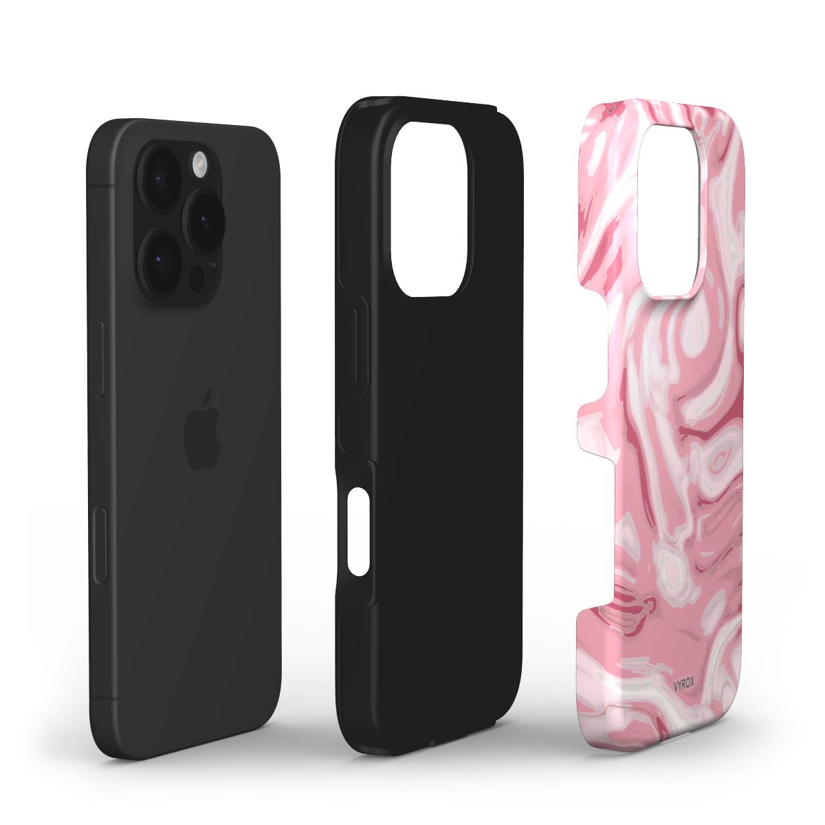 VYROX ROSE Blush Marble tough case on Google Pixel 11, case and phone side by side