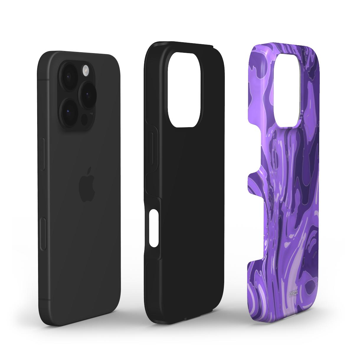 VYROX AMETHYST Violet Drift tough case on Google Pixel 11 Pro, case and phone side by side