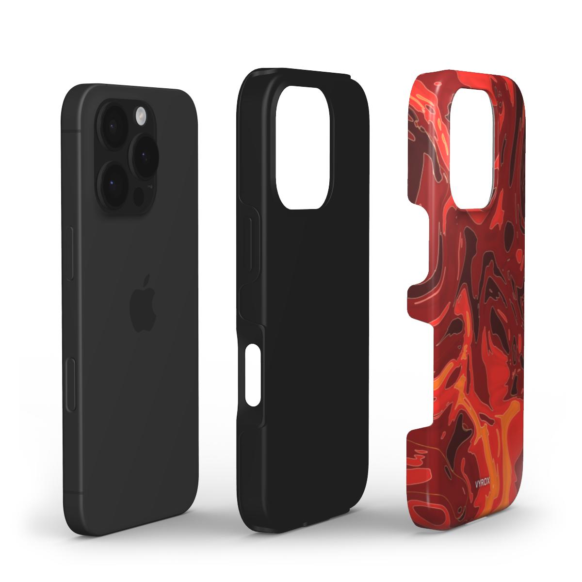 VYROX EMBER Molten Pour tough case on Google Pixel 11 Pro, case and phone side by side