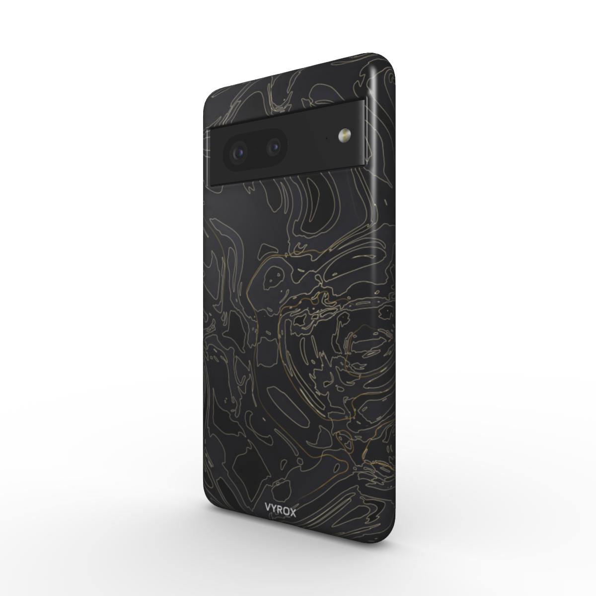 VYROX OBSIDIAN Gold Vein magnetic tough case on Google Pixel 11, angled view