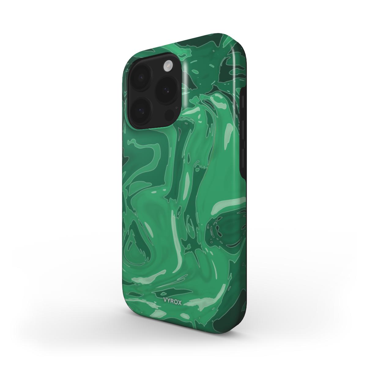 VYROX JADE Temple Green tough case on Google Pixel 11, angled view