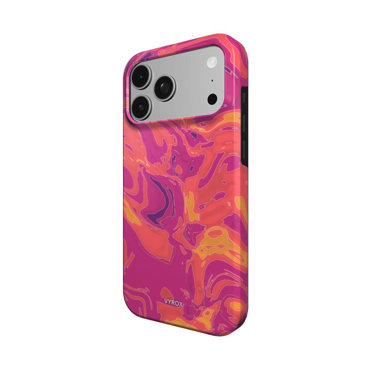 VYROX SUNSET Golden Hour tough case on iPhone 18 Pro Max, angled view