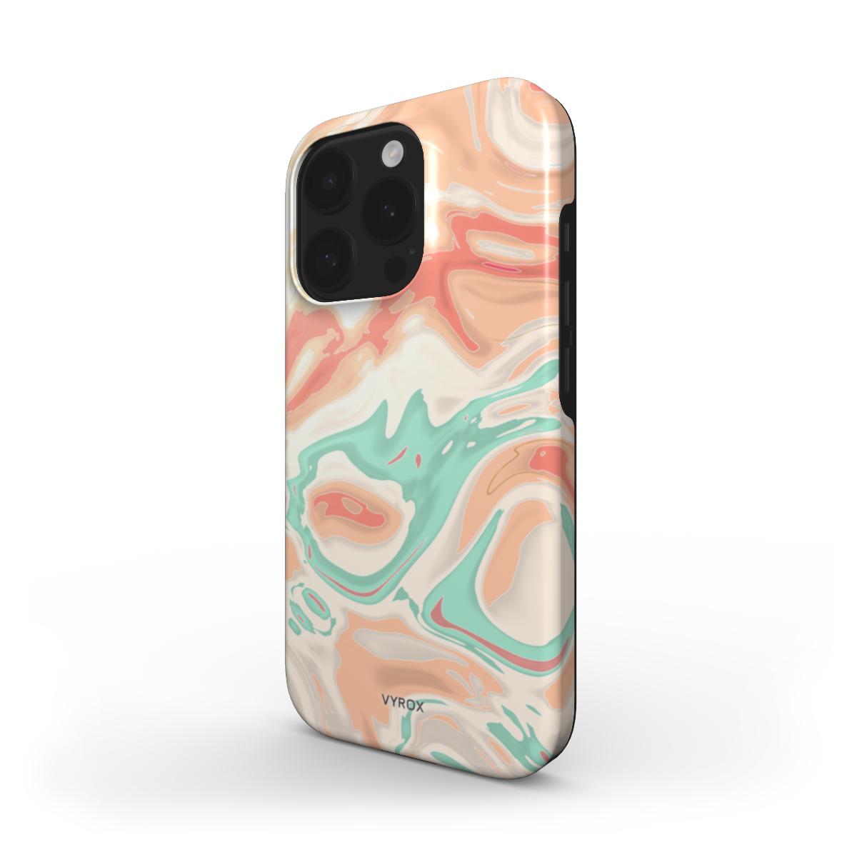 VYROX SORBET Peach Swirl tough case on Google Pixel 11, angled view