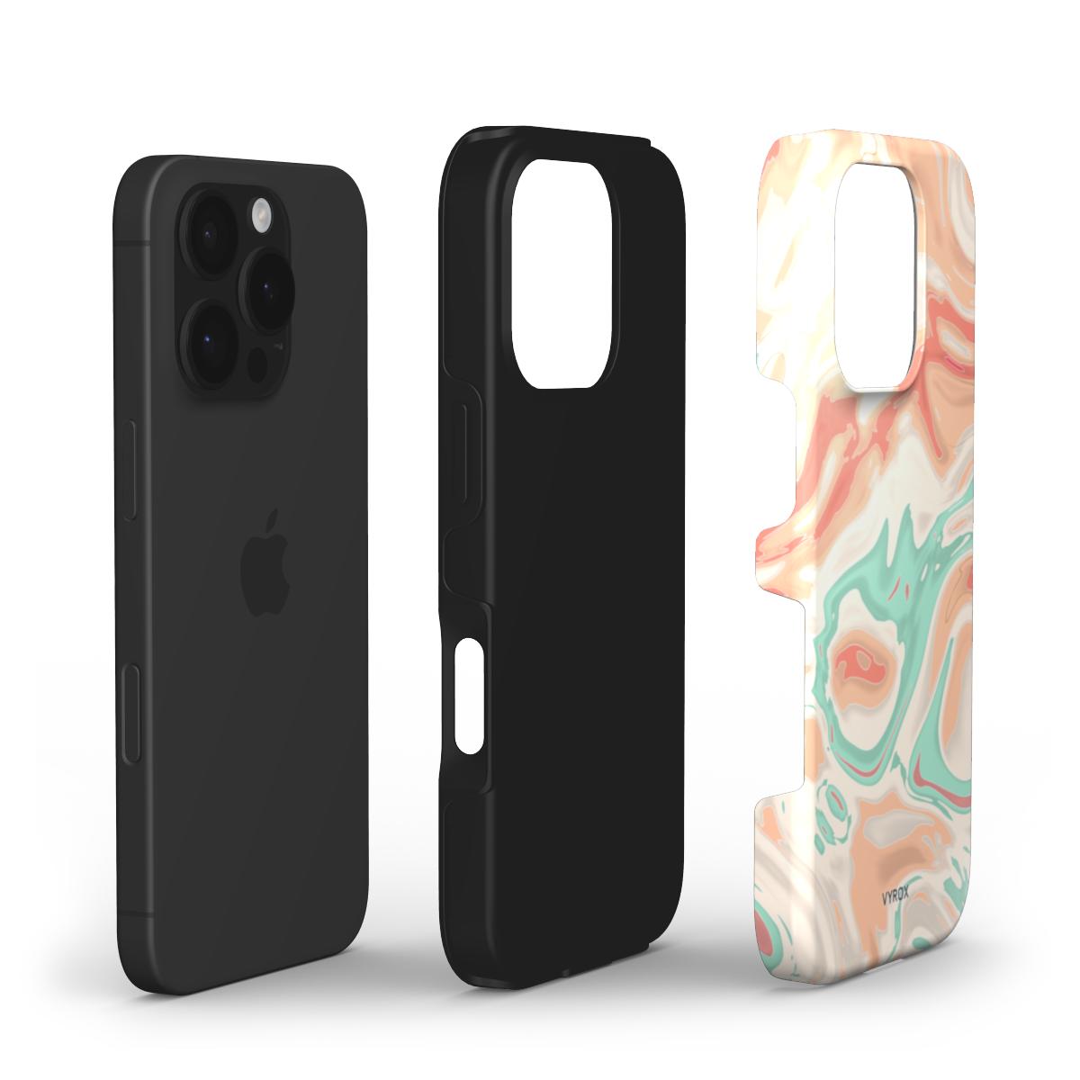 VYROX SORBET Peach Swirl tough case on Google Pixel 11, case and phone side by side