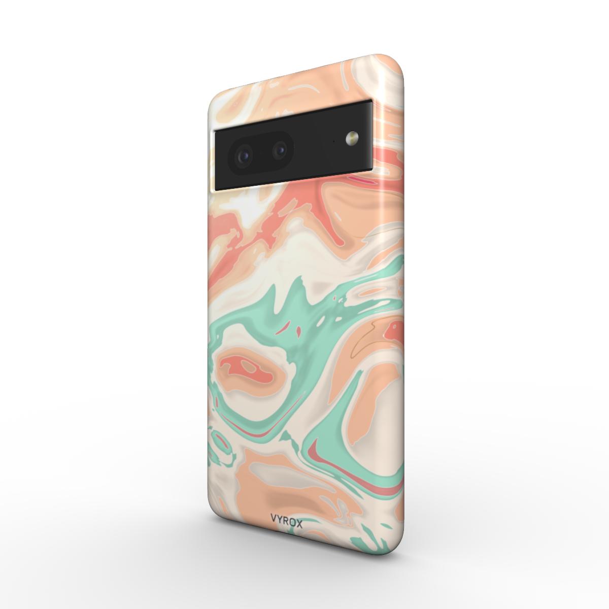 VYROX SORBET Peach Swirl magnetic tough case on Google Pixel 11, angled view