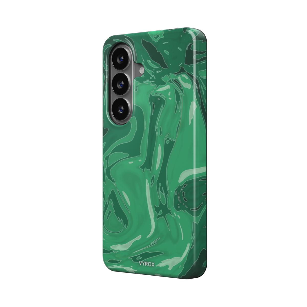 VYROX JADE Temple Green magnetic tough case on Samsung Galaxy S26, angled view