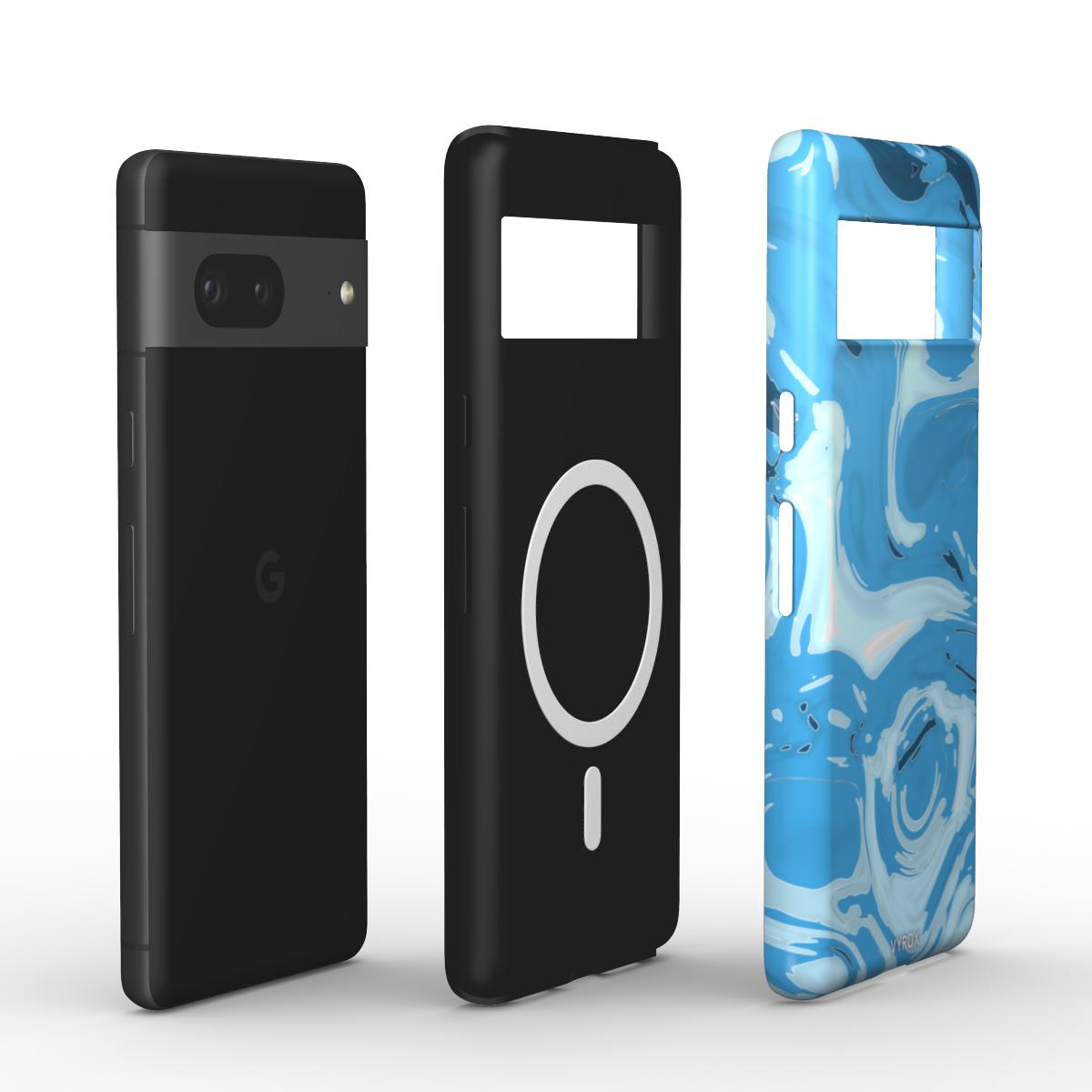 VYROX GLACIER Ice Flow magnetic tough case on Google Pixel 11 Pro, case and phone side by side