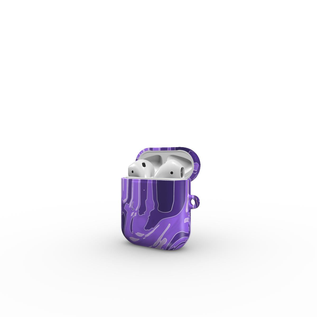 VYROX AMETHYST Violet Drift AirPods case on Apple AirPods 1 / 2, open view
