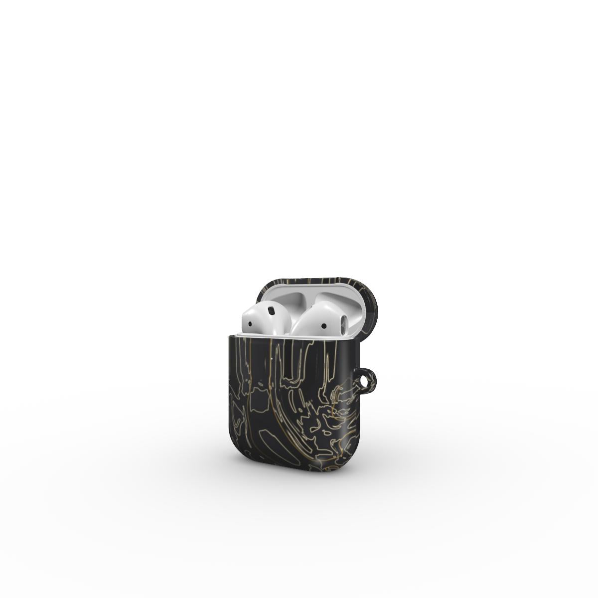 VYROX OBSIDIAN Gold Vein AirPods case on Apple AirPods 1 / 2, open view