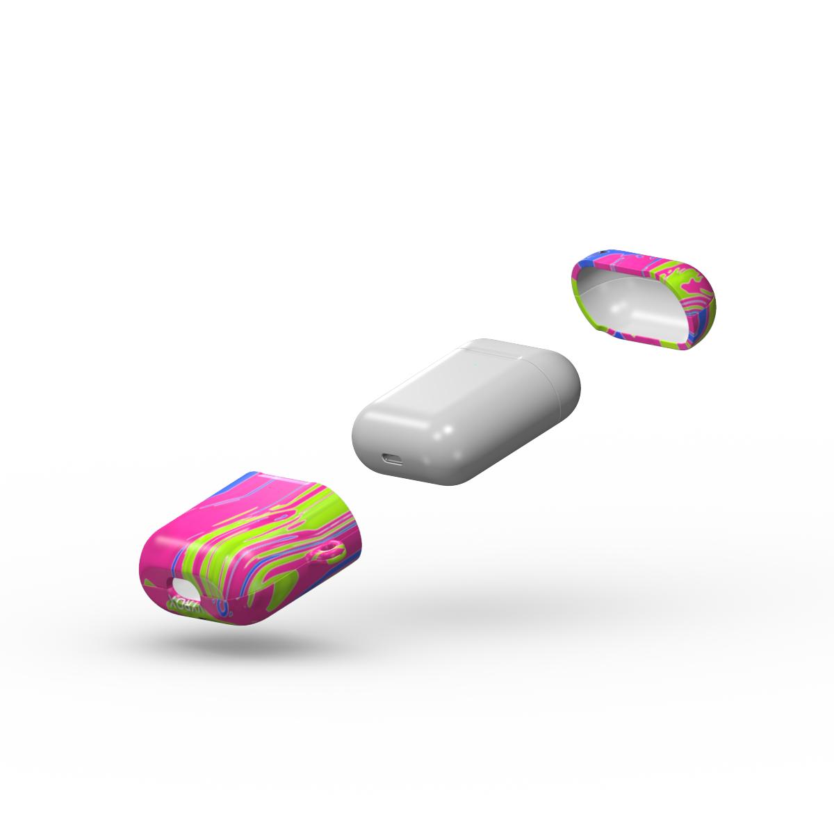 VYROX NEON Acid Rush AirPods case on Apple AirPods 1 / 2, lid and body view