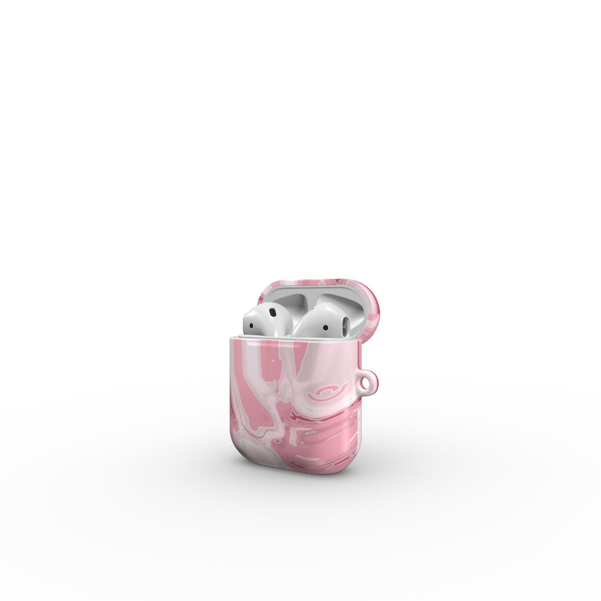 VYROX ROSE Blush Marble AirPods case on Apple AirPods 1 / 2, open view