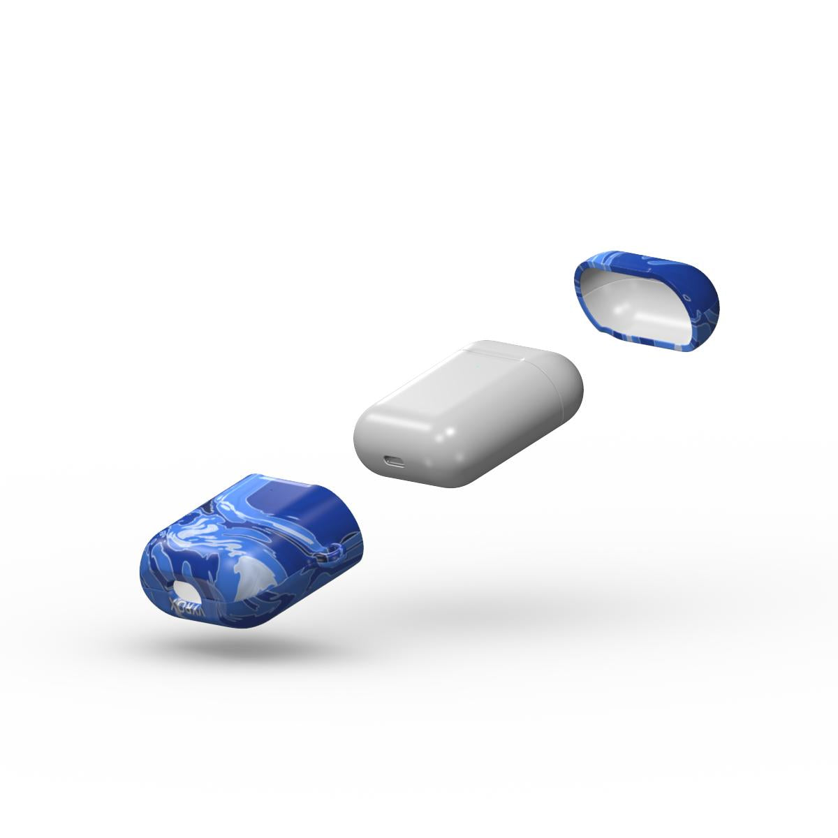 VYROX SAPPHIRE Deep Current AirPods case on Apple AirPods 1 / 2, lid and body view