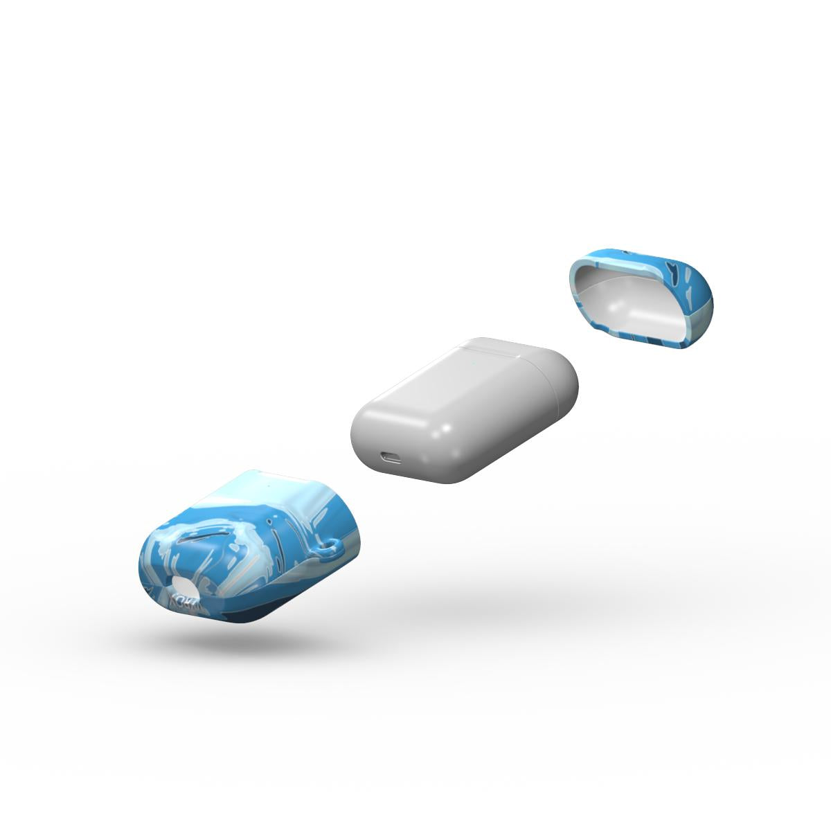 VYROX GLACIER Ice Flow AirPods case on Apple AirPods 1 / 2, lid and body view