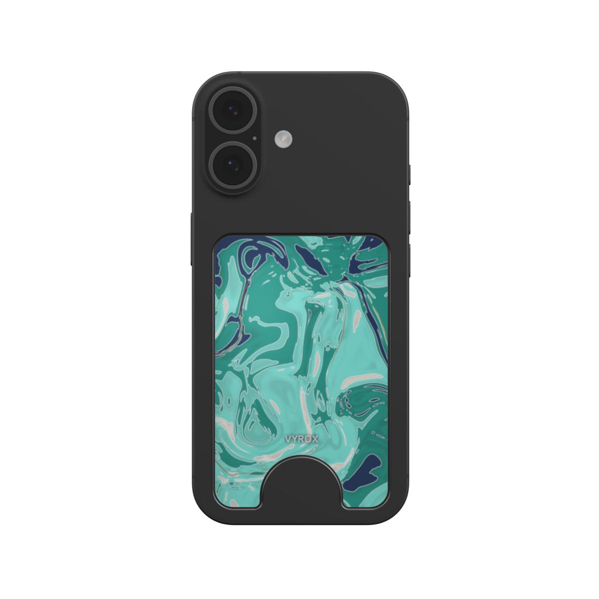 VYROX LAGOON Opal Tide magnetic wallet, snapped to a phone