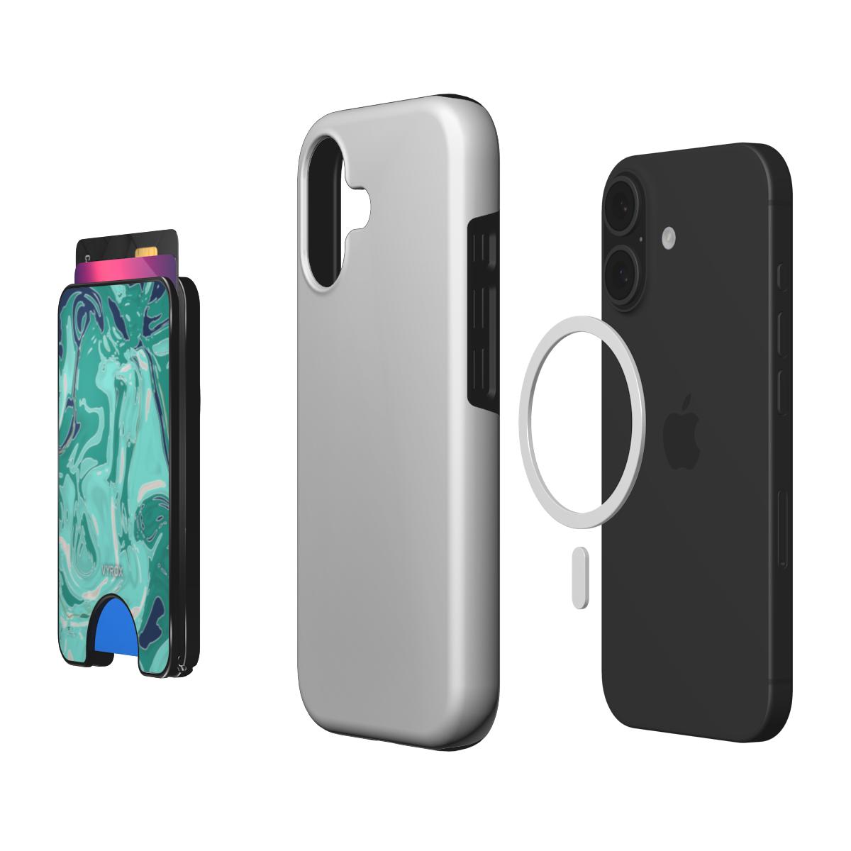 VYROX LAGOON Opal Tide magnetic wallet, with a phone and case