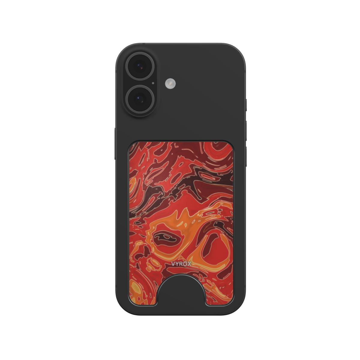 VYROX EMBER Molten Pour magnetic wallet, snapped to a phone