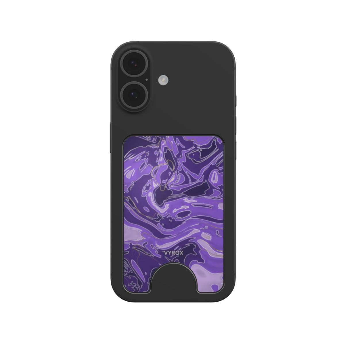 VYROX AMETHYST Violet Drift magnetic wallet, snapped to a phone