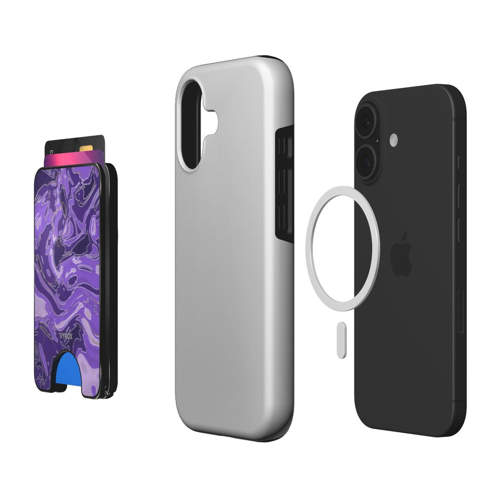 VYROX AMETHYST Violet Drift magnetic wallet, with a phone and case