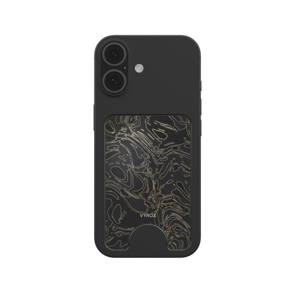 VYROX OBSIDIAN Gold Vein magnetic wallet, snapped to a phone
