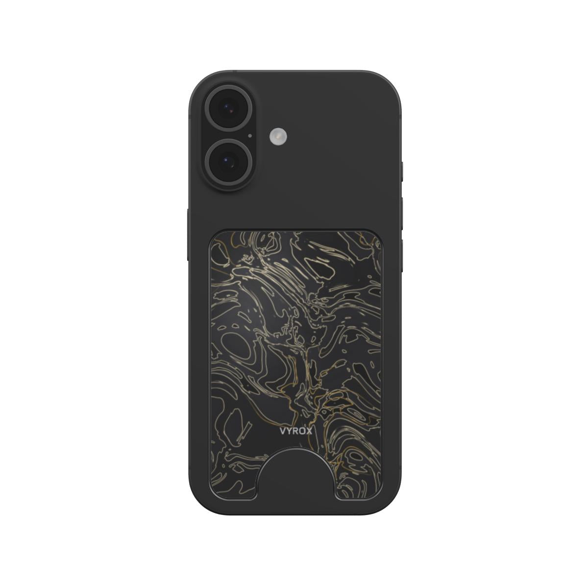 VYROX OBSIDIAN Gold Vein magnetic wallet, snapped to a phone
