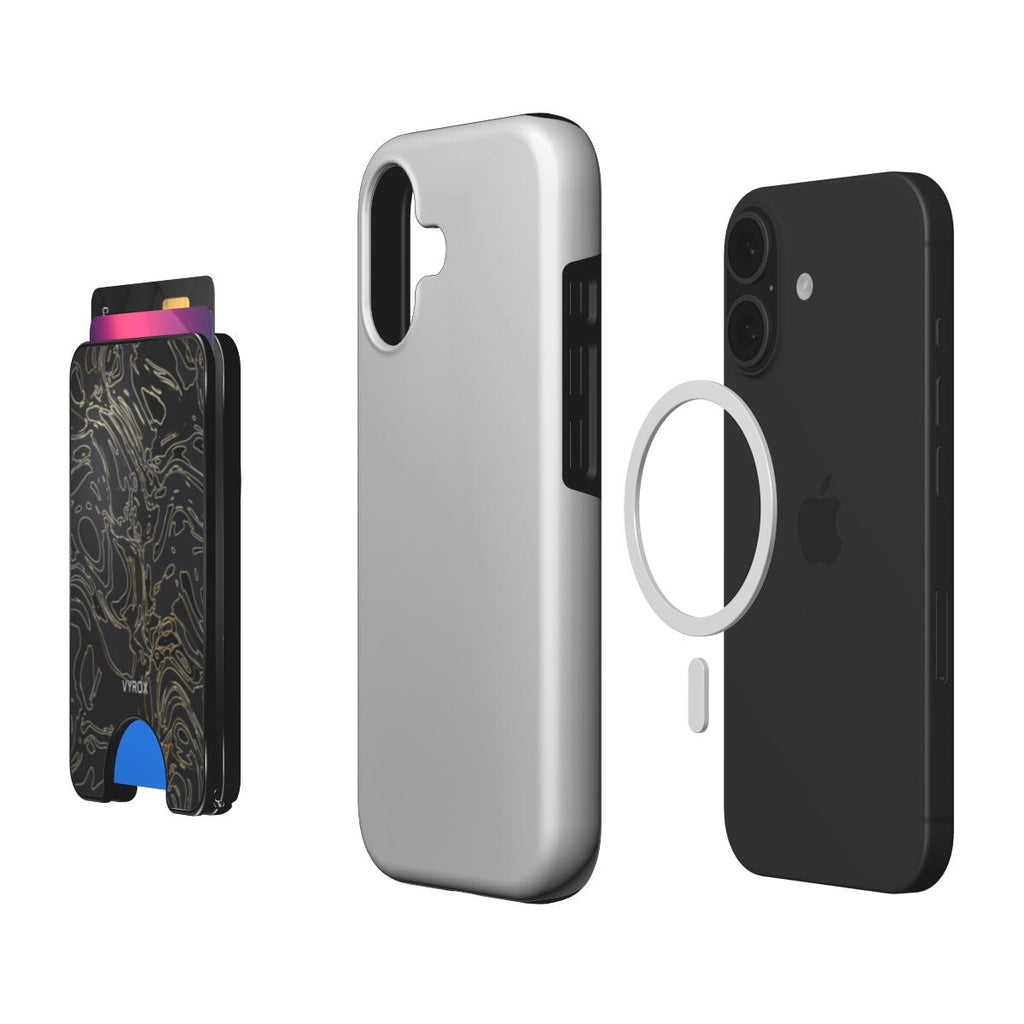 VYROX OBSIDIAN Gold Vein magnetic wallet, with a phone and case