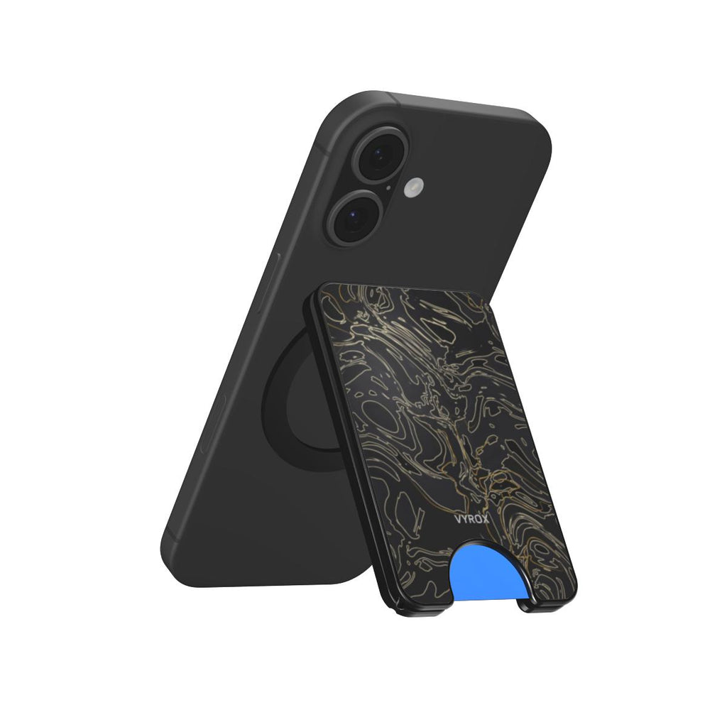VYROX OBSIDIAN Gold Vein magnetic wallet, as a kickstand