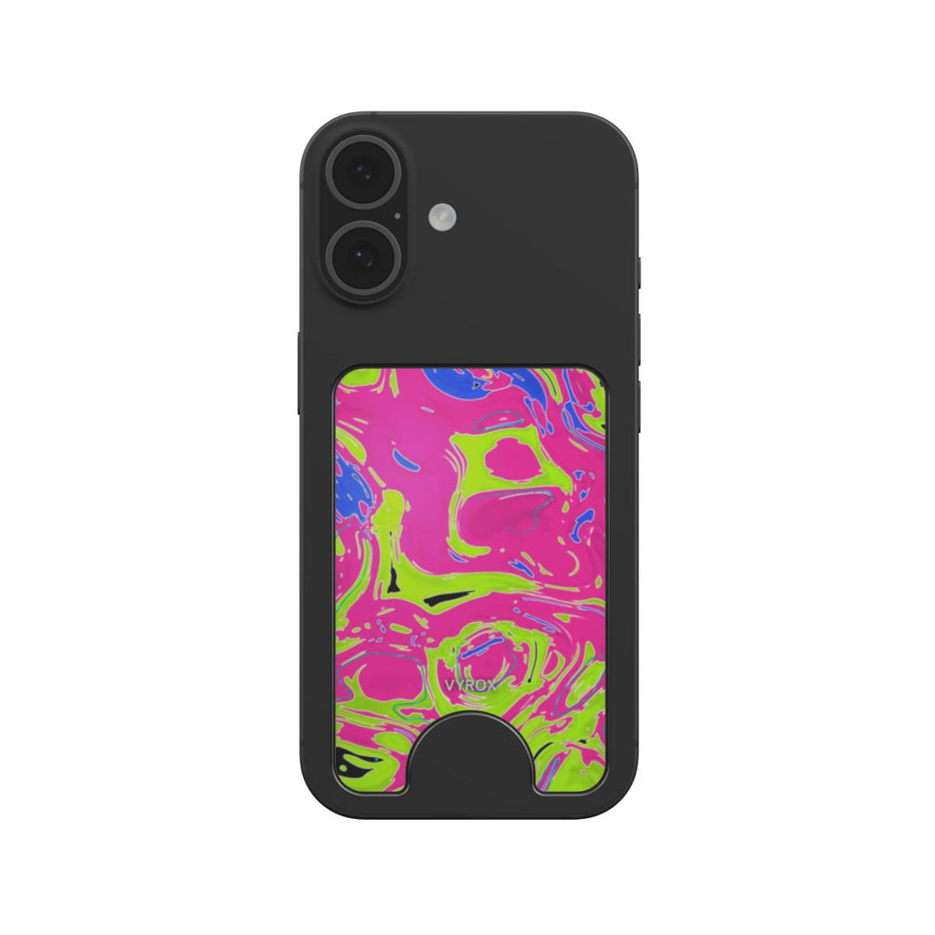 VYROX NEON Acid Rush magnetic wallet, snapped to a phone