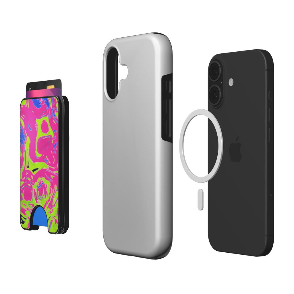 VYROX NEON Acid Rush magnetic wallet, with a phone and case