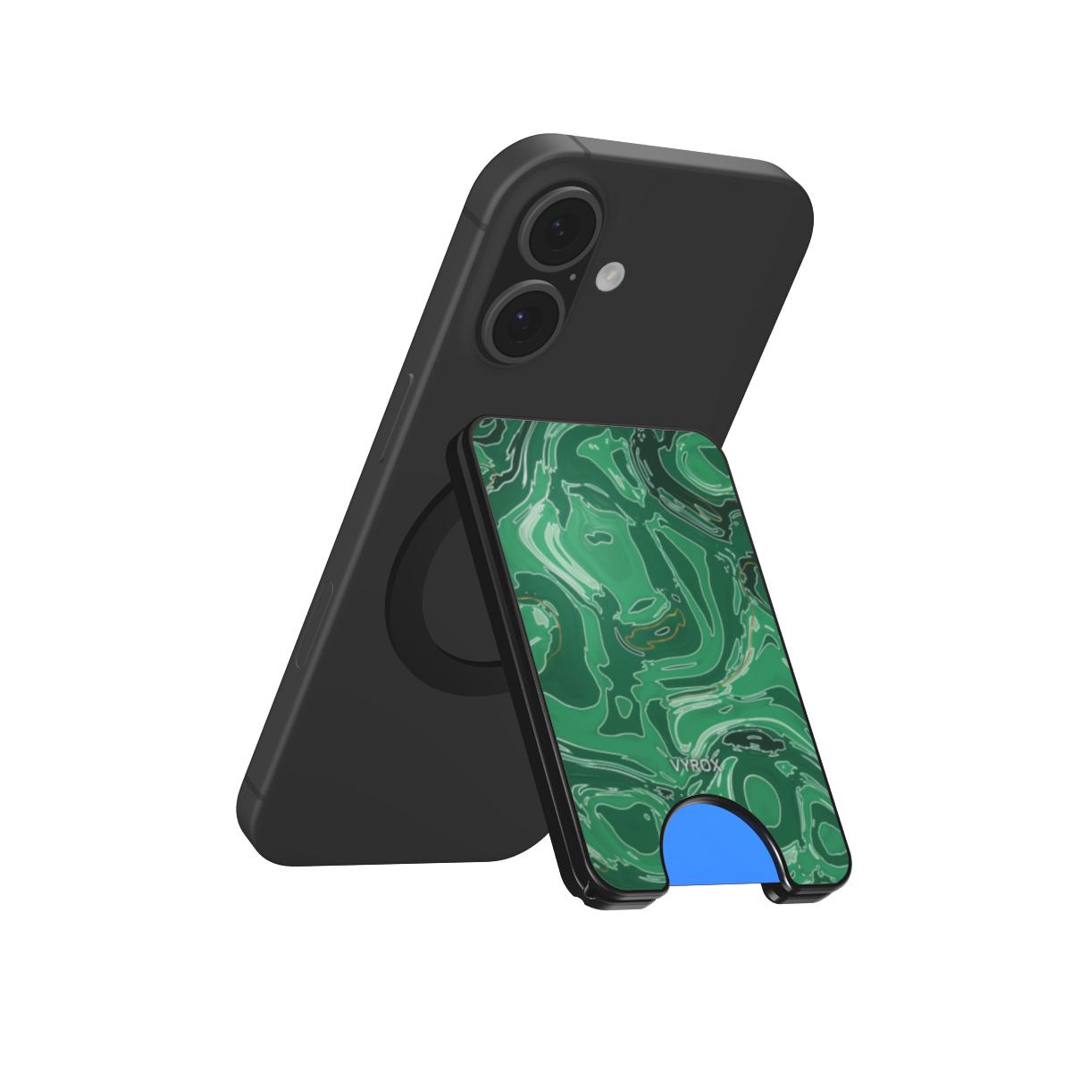VYROX JADE Temple Green magnetic wallet, as a kickstand