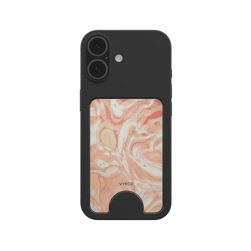 VYROX SORBET Peach Swirl magnetic wallet, snapped to a phone