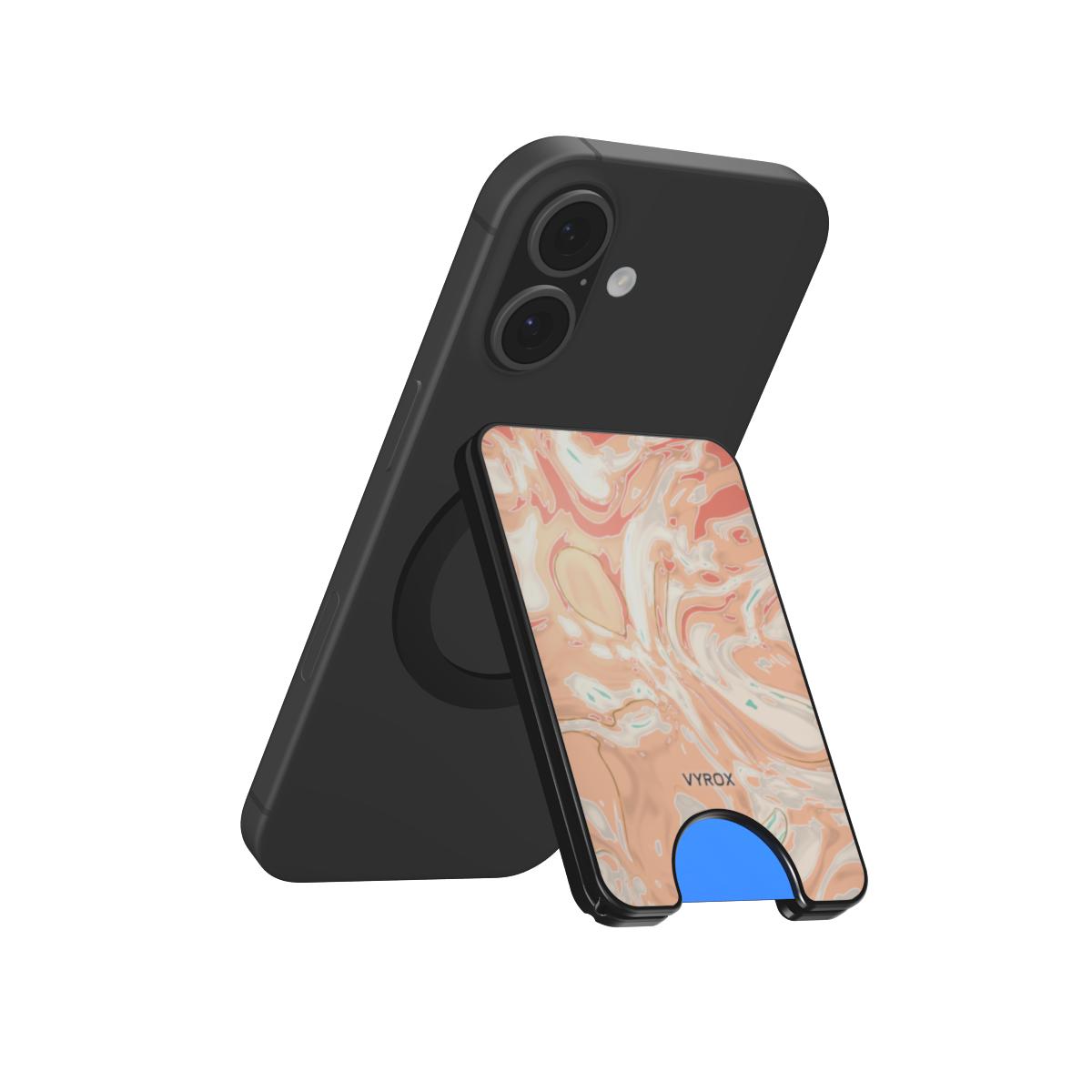 VYROX SORBET Peach Swirl magnetic wallet, as a kickstand