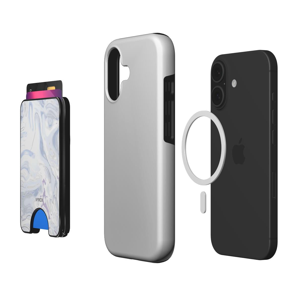 VYROX PEARL Moon Milk magnetic wallet, with a phone and case